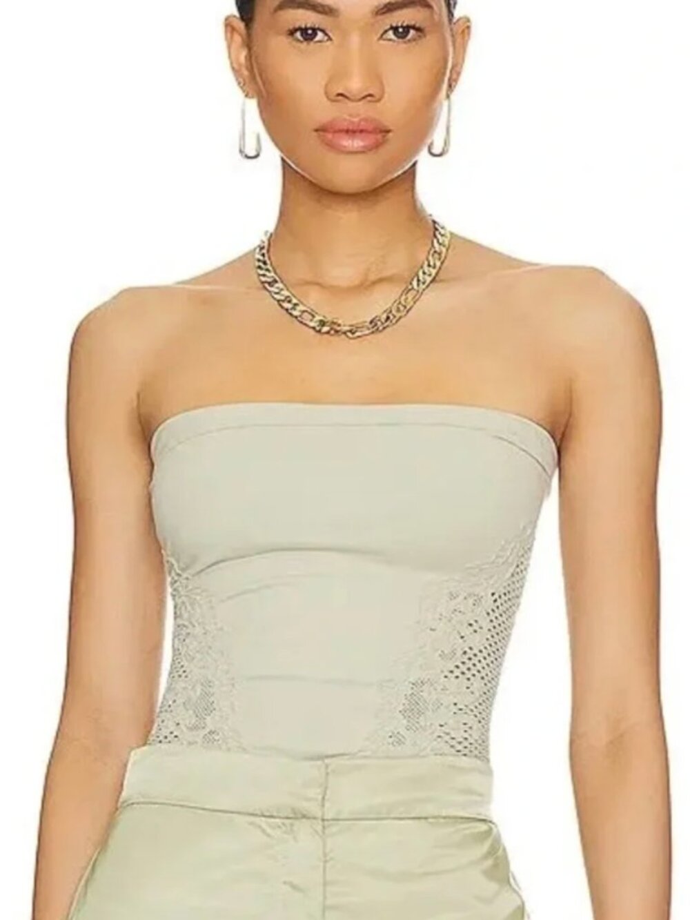 Free People Strapless Lace-Side Tube Top in Light Sage - XS